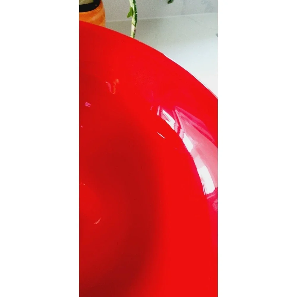 Red Orange Fire Blown Glass Bowl Vase Cobalt Blue Pedestal Base
